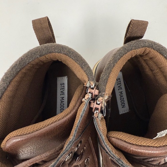 Steve Madden Brown Faux Leather Lace Up Side Zip Ankle Boots Kids Size 6 - Picture 4 of 12